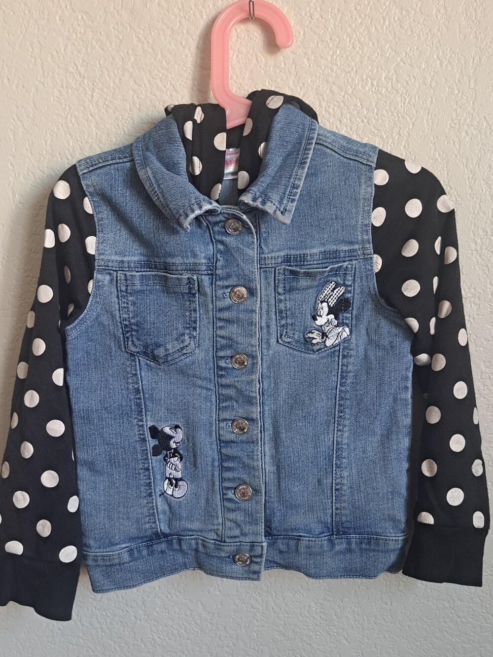Girls Disney Minnie Mouse Ears Polka-Dot Layered Jean Jacket Size 5
